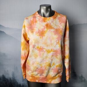 Eddie Bauer Specially Dyed Orange Tie Dye Crew Neck Sweater | Women's Small